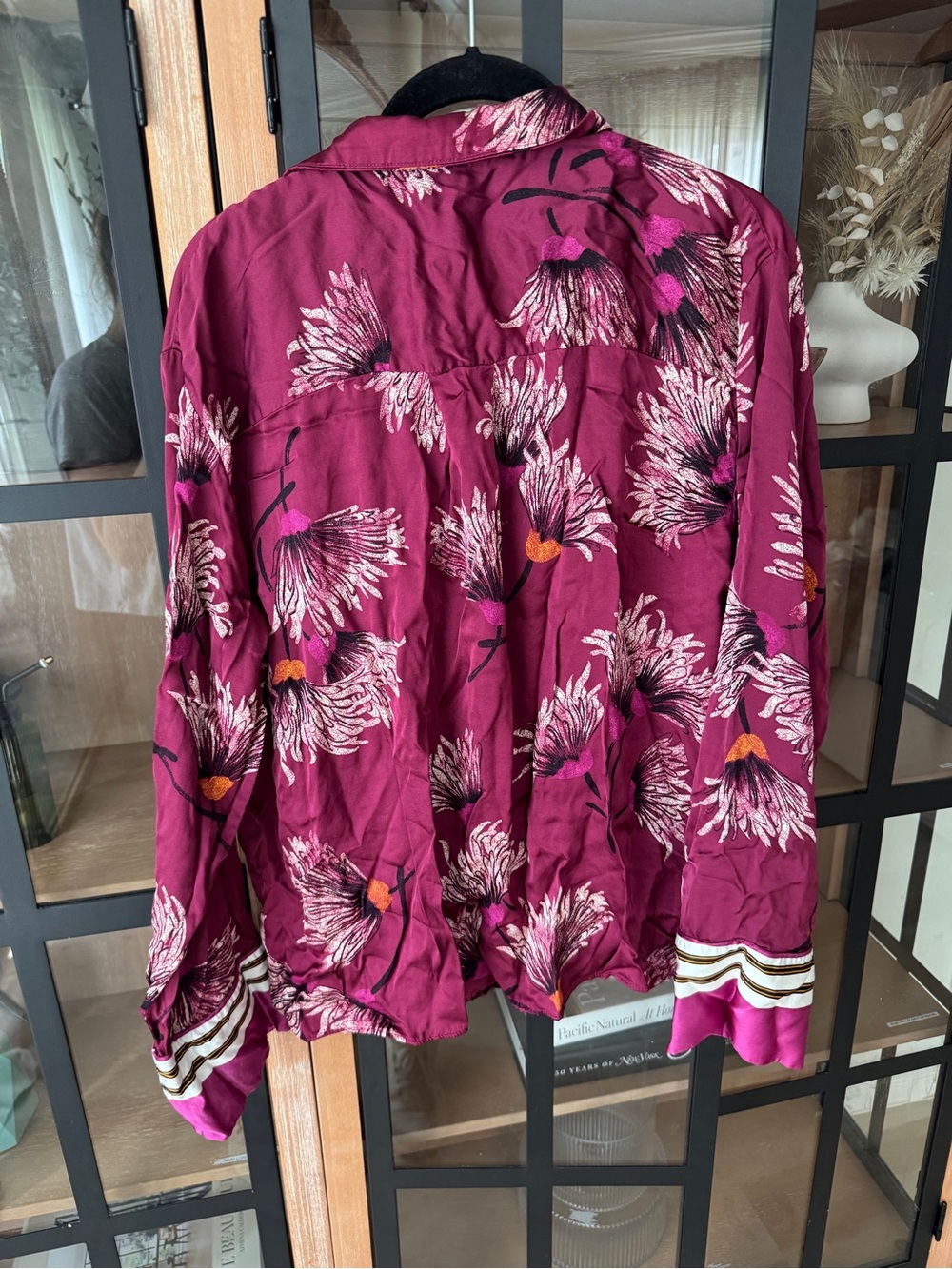 Anthropologie pajamas shirt Oversized Button down satin mulberry long sleeve top - Picture 4 of 10